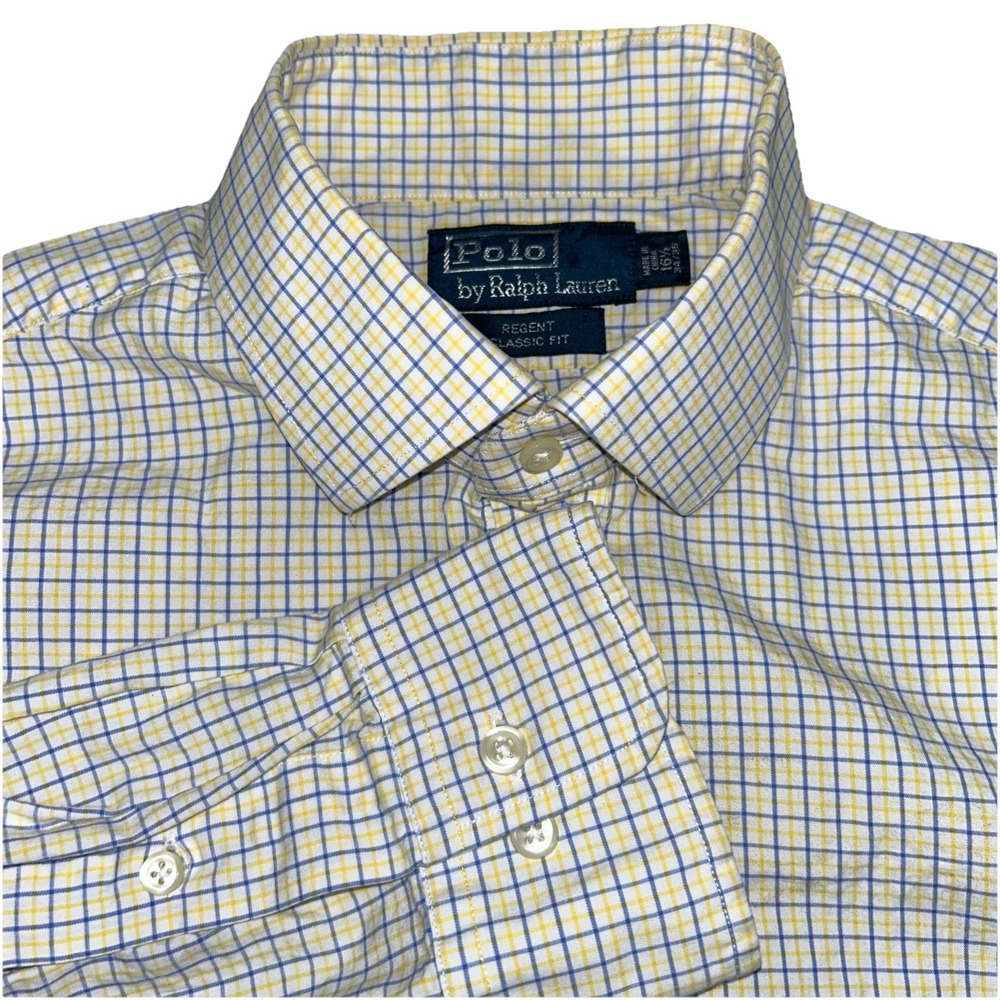 Polo Ralph Lauren Regent Classic Fit Men's Size 16.5 34/35. Blue‎ Yellow White